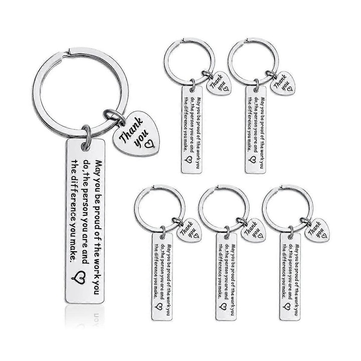 6 darabos rozsdamentes acél kulcstartó készlet inspiráló üzenetekkel, ezüst színű, 30 mm