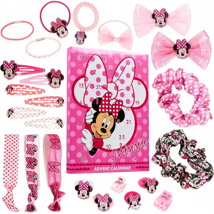 Kalendarz Adventowy Disney 2024, 24 accesorii pentru par, tematica Disney, pentru copii
