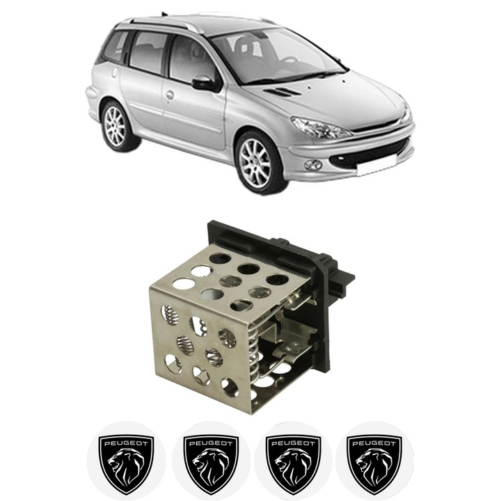 Rezistenta trepte ventilator aeroterma PEUGEOT 206 SW (2E/K) din 2002-2008, rezistor ventilator habitaclu auto, 4x Stickere Auto cu PEUGEOT