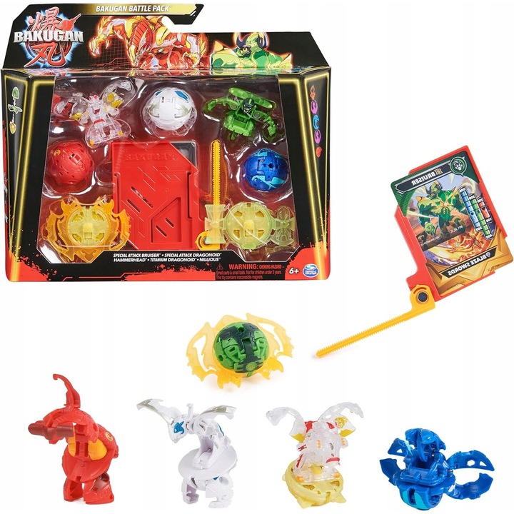 Set figurine Bakugan 3.0, Spin Master, 3 personaje, personalizare, multicolor, 6+