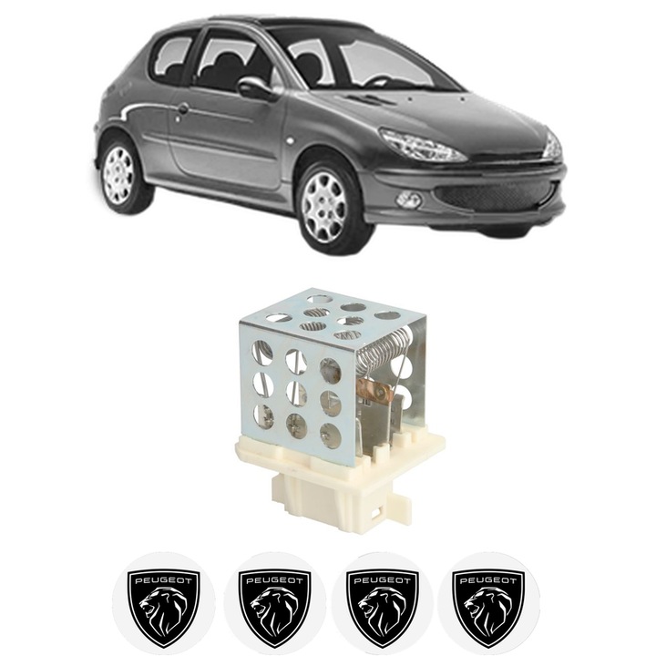 Rezistenta trepte ventilator aeroterma PEUGEOT 206 Hatchback (2A/C) din 1998-2012, rezistor ventilator habitaclu auto, 4x Stickere Auto cu PEUGEOT