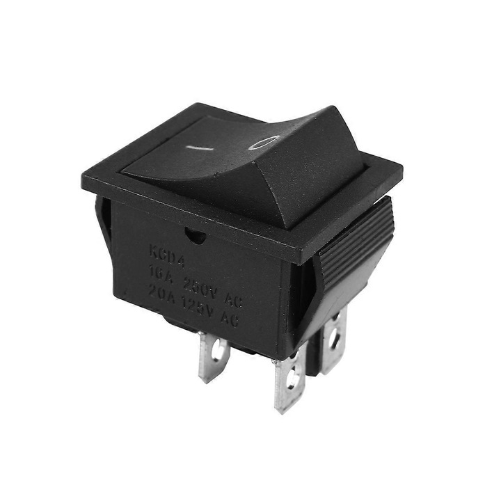 Intrerupator rocker DPST, 250V 16A, 30x25x30mm, negru