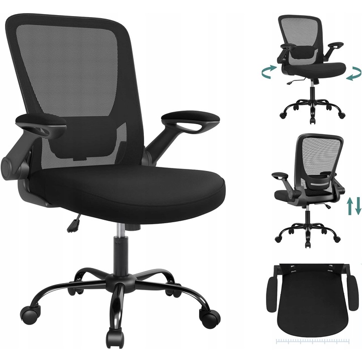 Scaun de birou, ergonomic, negru, 64x64x107cm