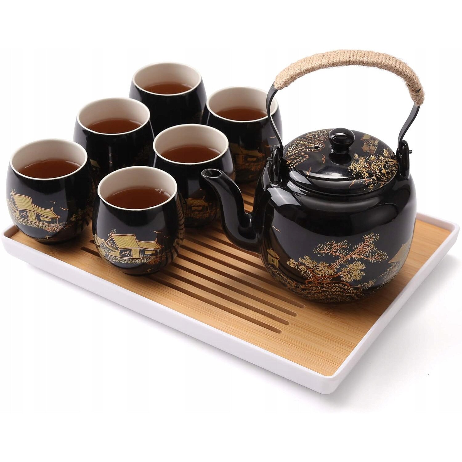 Set de ceai japonez, 1 ceainic 820ml, 6 cani 180ml, tava