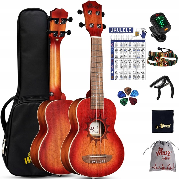 Ukulele soprana Aileen, 23 inch, mahon, set complet cu accesorii