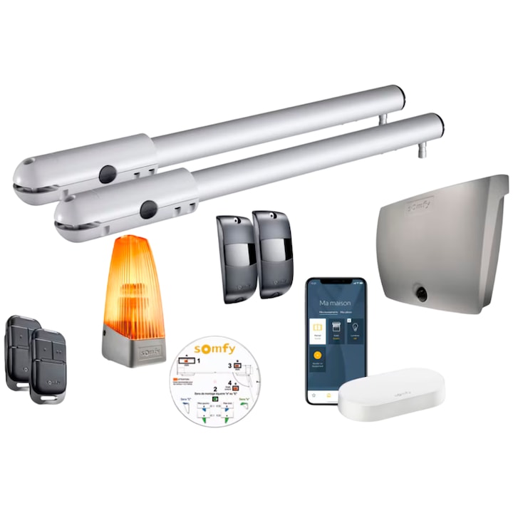 Set automatizare poarta cu 2 actuatoare, 2 telecomenzi Keypop, centrala smart home, lampa de avertizare, fotocelule, SGS Essential, 2,5m, 250kg, multicolor
