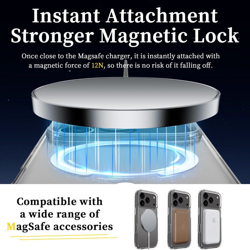 Husa transparenta magnetica pentru iPhone 17 Pro - Compatibila cu standardul magnetic universal, cu protectie anti-soc ultra-subtire de 1.5mm. Ofera protectie superioara la caderi de 1.2m