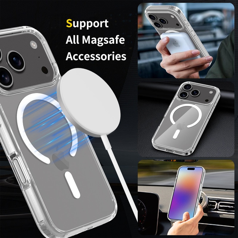 Husa transparenta magnetica pentru iPhone 17 Pro - Compatibila cu standardul magnetic universal, cu protectie anti-soc ultra-subtire de 1.5mm. Ofera protectie superioara la caderi de 1.2m