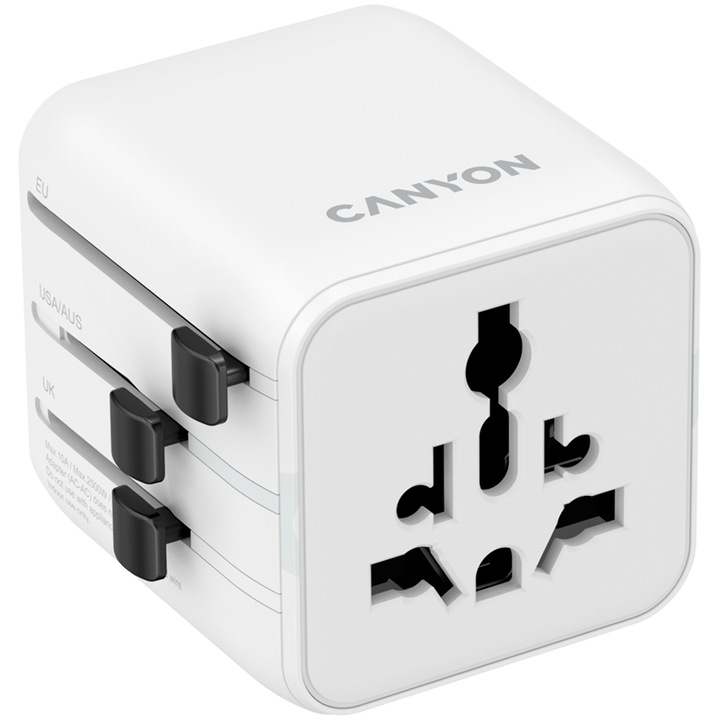 CANYON OnTour One CNS-TA1005W utazási hálózati töltő, EU/UK/US/AUS, 1x univerzális aljzat, fehér
