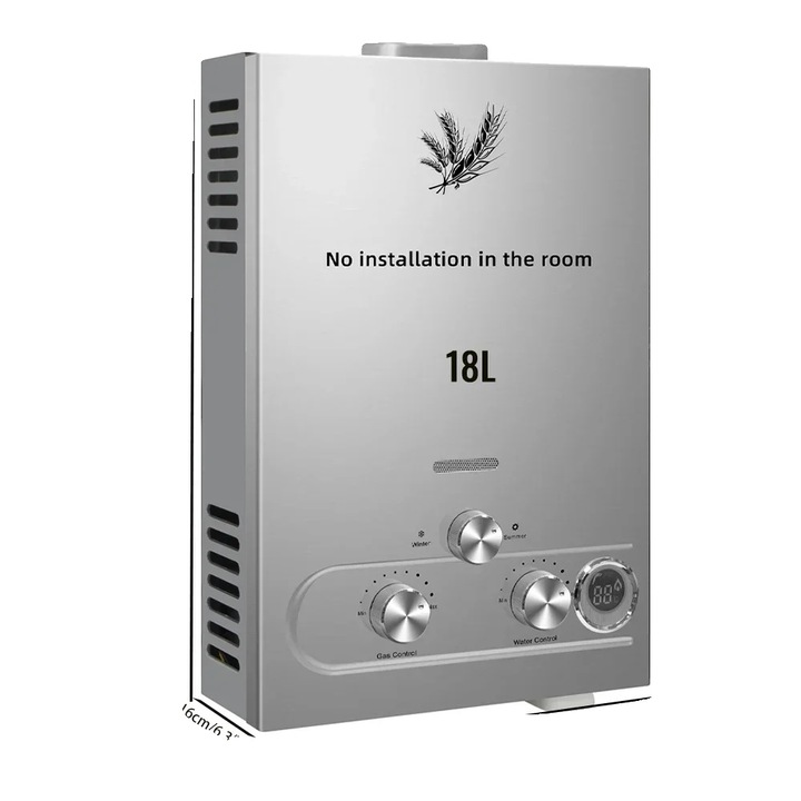 Incalzitor instant, 36KW, 18L, din otel inoxidabil si cupru, control prin buton rotativ, caracteristici de siguranta