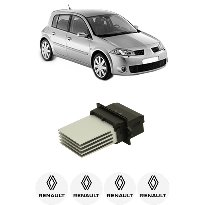 Rezistenta trepte ventilator aeroterma RENAULT MEGANE II (BM0/1_, CM0/1_) din 2002-2011, rezistor ventilator habitaclu auto, 4x Stickere Auto cu RENAULT