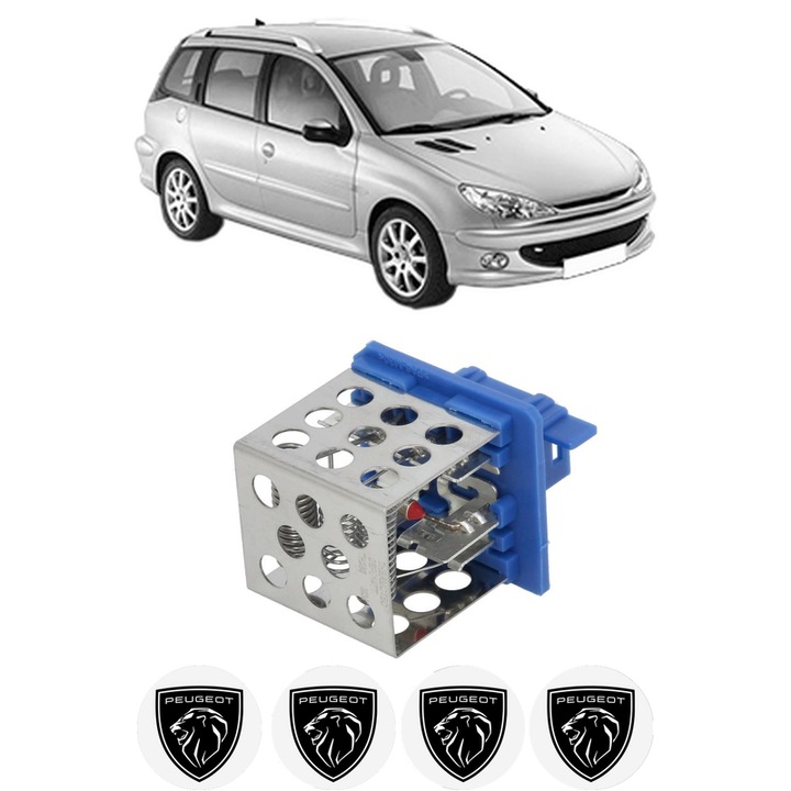 Rezistenta trepte ventilator aeroterma PEUGEOT 206 SW (2E/K) din 2002-2008, rezistor ventilator habitaclu auto, 4x Stickere Auto cu PEUGEOT