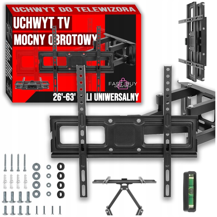 Suport TV rotativ, 26-63", negru, capacitate 50 kg, VESA 75x75 - 400x400 mm, set complet de montaj