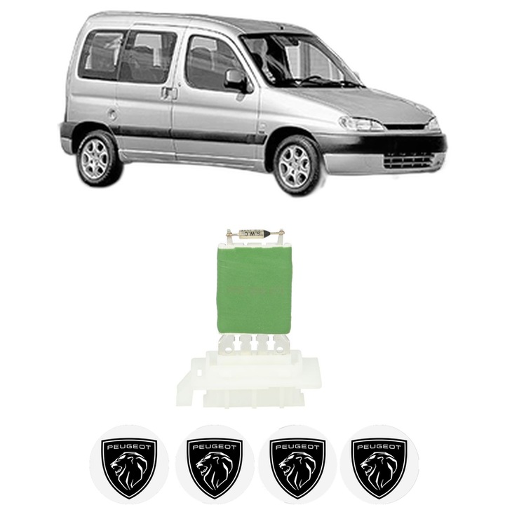 Rezistenta trepte ventilator aeroterma PEUGEOT PARTNER MPV (5_, G_) din 1996-2015, rezistor ventilator habitaclu auto, 4x Stickere Auto cu PEUGEOT