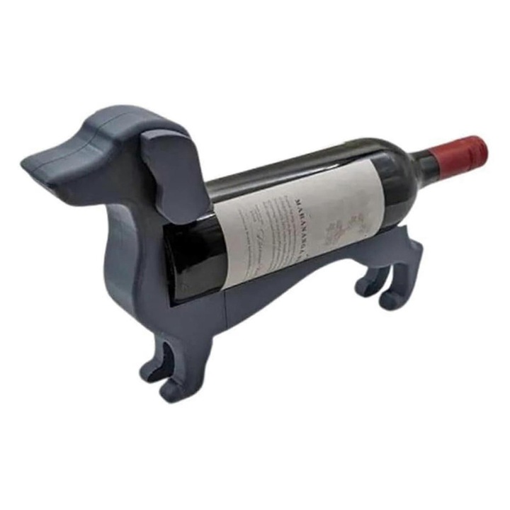 Tacskó borosüveg tartó, dekoratív, fából készült, 18x14x8.5cm, többszínű