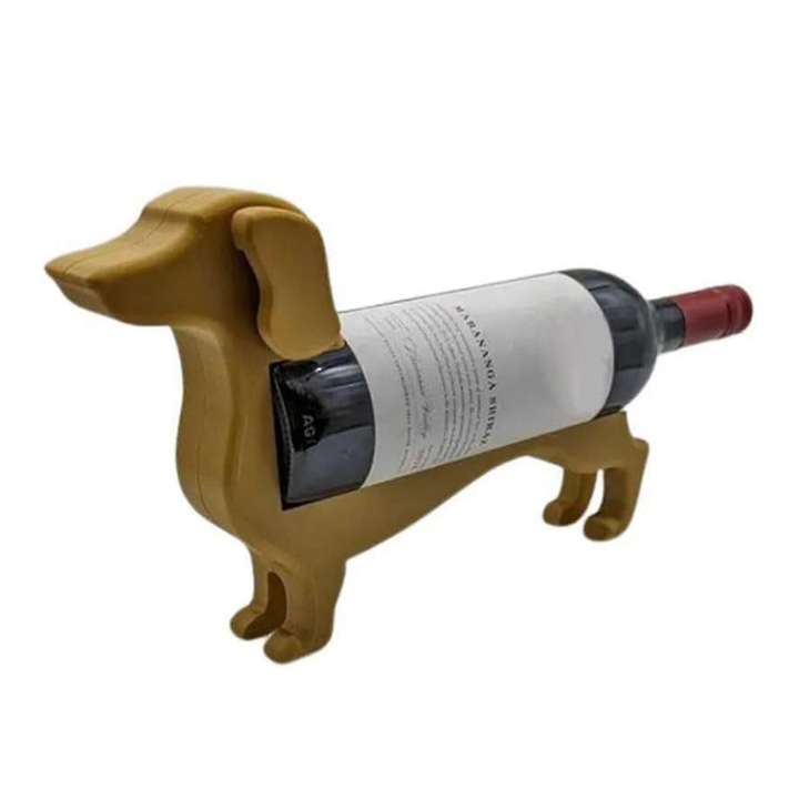 Dachshund borosüveg tartó, dekoratív, 18x14x8.5cm méretű, fából, kézzel festett, többszínű