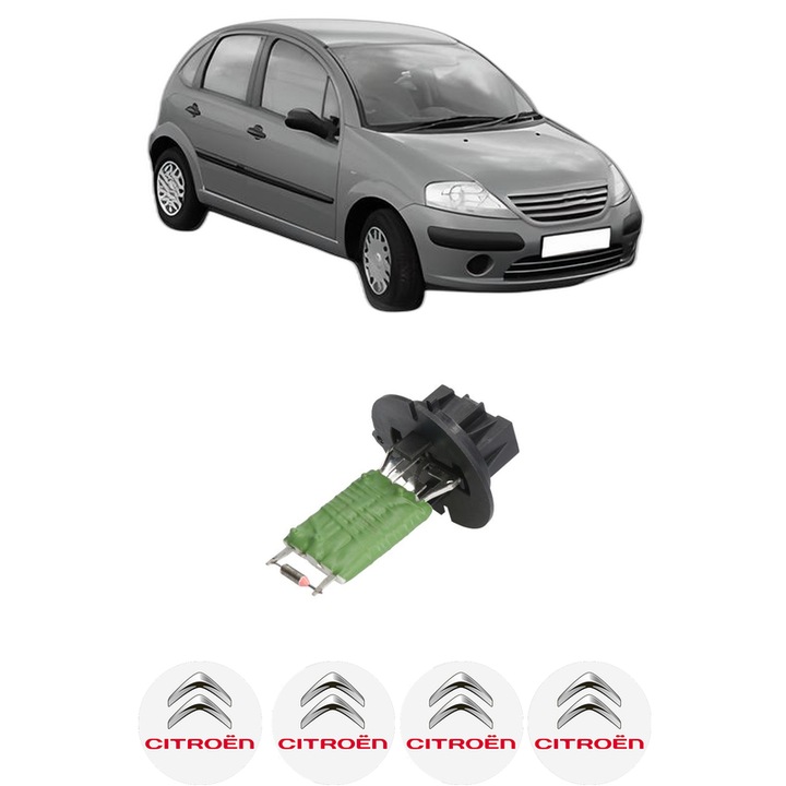 Rezistenta trepte ventilator aeroterma CITROEN C3 I (FC_, FN_) din 2002-2012, rezistor ventilator habitaclu auto, 4x Stickere Auto cu CITROEN