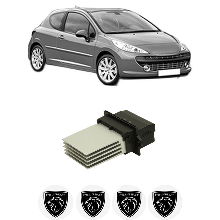 Rezistenta trepte ventilator aeroterma PEUGEOT 207 (WA_, WC_) din 2006-2015, rezistor ventilator habitaclu auto, 4x Stickere Auto cu PEUGEOT