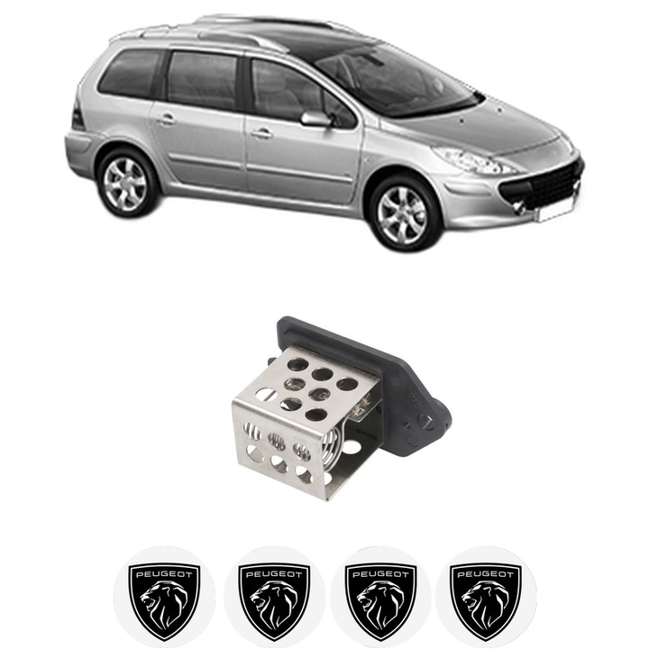 Rezistenta trepte ventilator aeroterma PEUGEOT 307 SW (3H) din 2002-2009, rezistor ventilator habitaclu auto, 4x Stickere Auto cu PEUGEOT