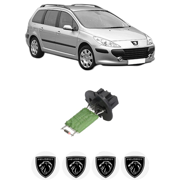 Rezistenta trepte ventilator aeroterma PEUGEOT 307 Break (3E) din 2002-2009, rezistor ventilator habitaclu auto, 4x Stickere Auto cu PEUGEOT