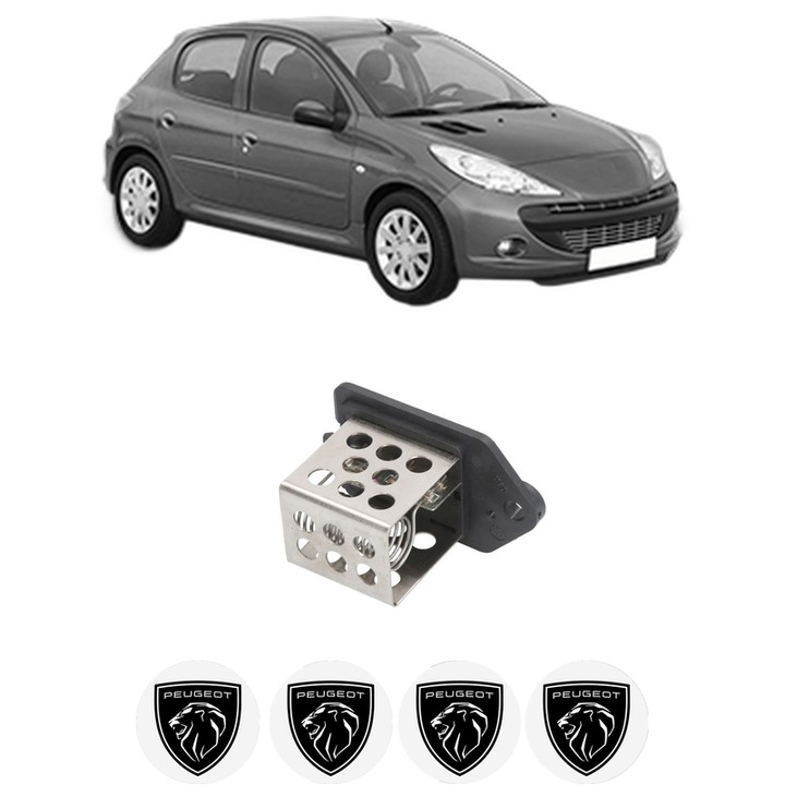 Rezistenta trepte ventilator aeroterma PEUGEOT 206+ (2L_, 2M_) din 2009-2013, rezistor ventilator habitaclu auto, 4x Stickere Auto cu PEUGEOT