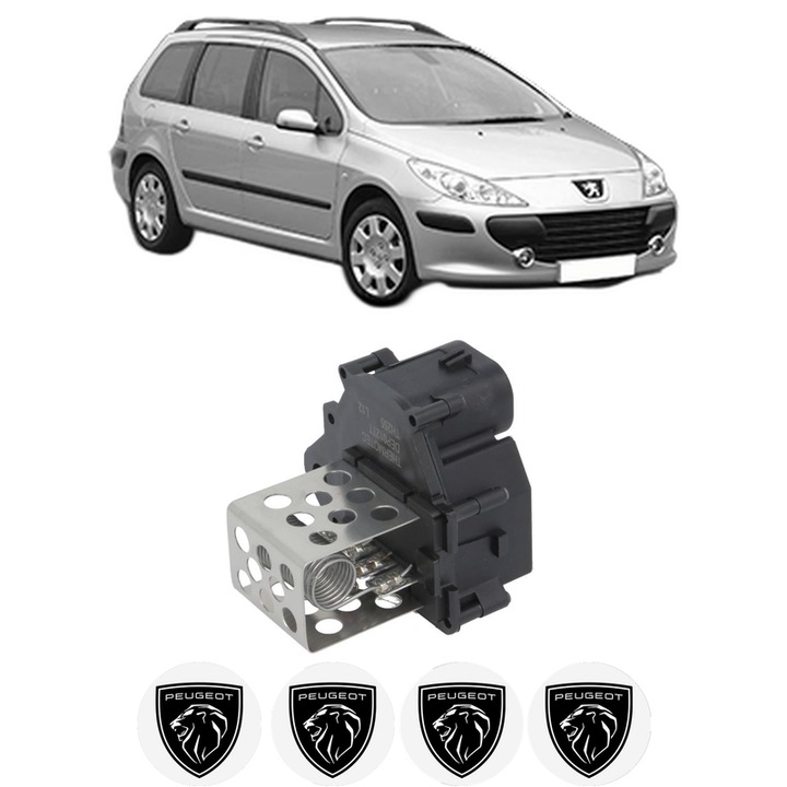 Rezistenta trepte ventilator aeroterma PEUGEOT 307 Break (3E) din 2002-2009, rezistor ventilator habitaclu auto, 4x Stickere Auto cu PEUGEOT
