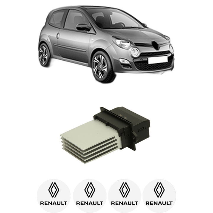 Rezistenta trepte ventilator aeroterma RENAULT TWINGO II (CN0_) din 2007-2014, rezistor ventilator habitaclu auto, 4x Stickere Auto cu RENAULT