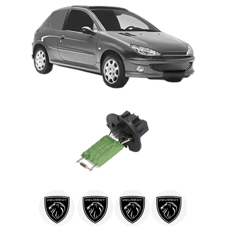 Rezistenta trepte ventilator aeroterma PEUGEOT 206 Van din 2001-2009, rezistor ventilator habitaclu auto, 4x Stickere Auto cu PEUGEOT