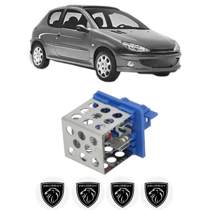 Rezistenta trepte ventilator aeroterma PEUGEOT 206 Hatchback (2A/C) din 1998-2012, rezistor ventilator habitaclu auto, 4x Stickere Auto cu PEUGEOT