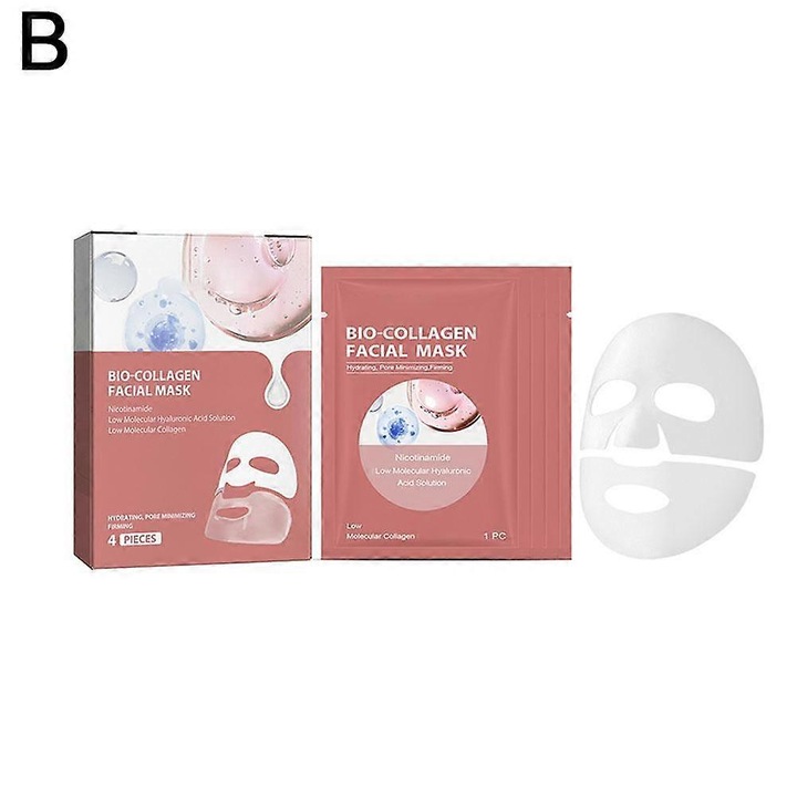 Bio-Collagen arcmaszk, intenzíven hidratáló kollagénnel és hialuronsavval, niacinamiddal világosító, fehér, 4 darab
