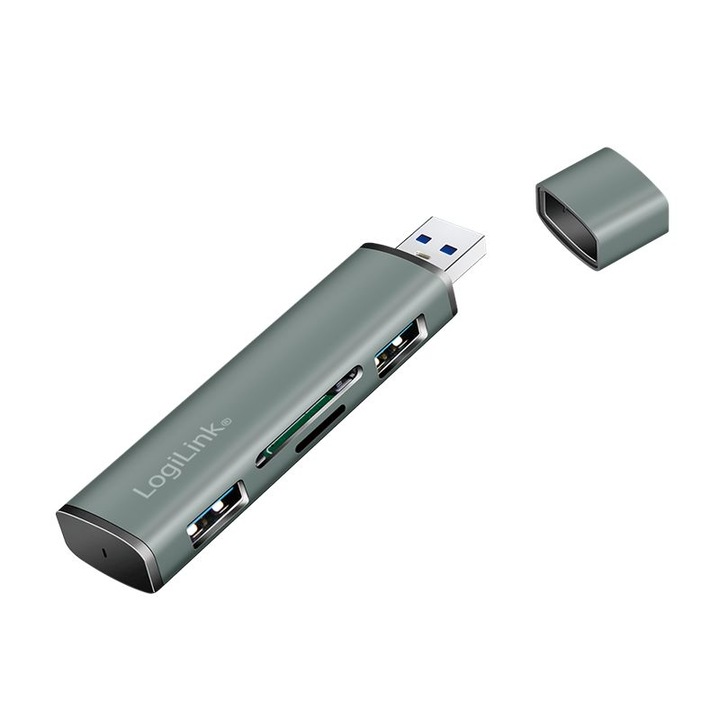 Cititor de carduri Logilink UA0394, 2 porturi USB 3.2 Gen2, aluminiu, 293517