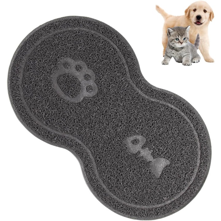 Culoare gri, covoras pentru hrana animale, 45x26cm, impermeabil, antiderapant, usor de curatat