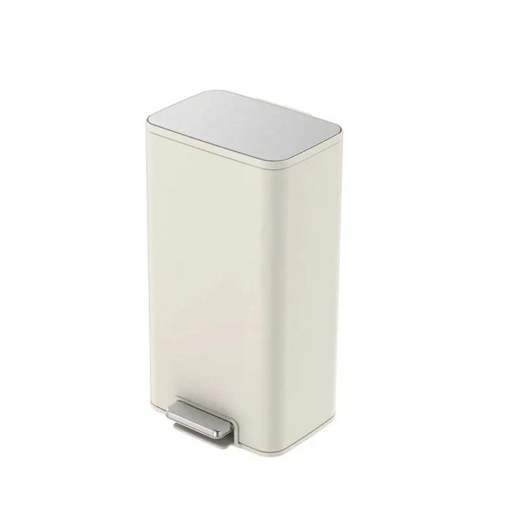 Cos de gunoi cu pedala EKO, Marina, capacitate 30 litri, 1 compartiment detasabil, ergonomic, corp din otel inoxidabil anti-amprente, capac soft-close, suport fixare sac, crem