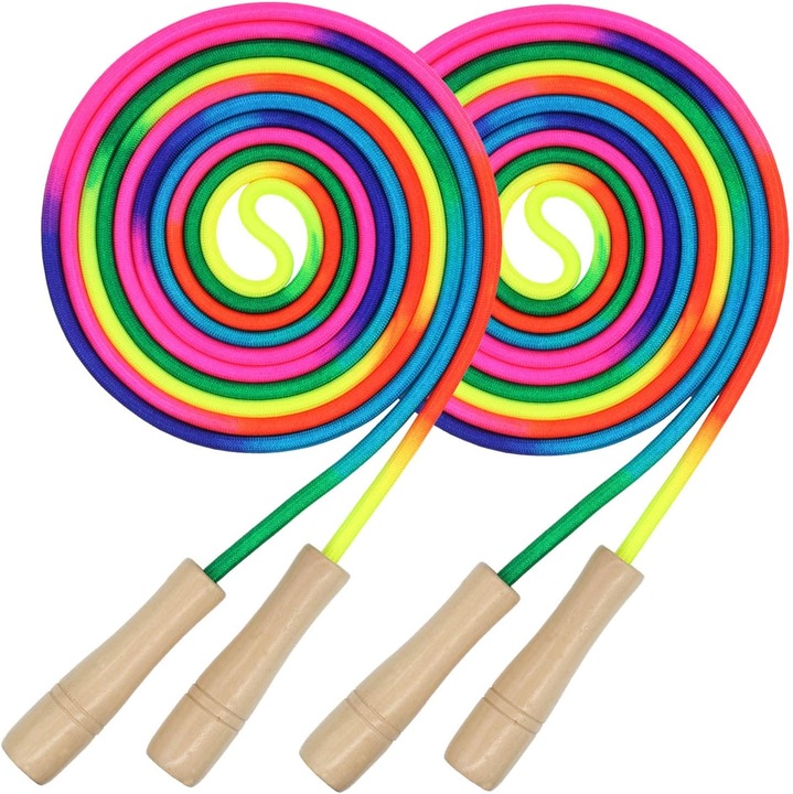 Corzi sarituri, set 2 buc, corzi sarituri ajustabile cu manere din lemn, multicolor, 2.8m