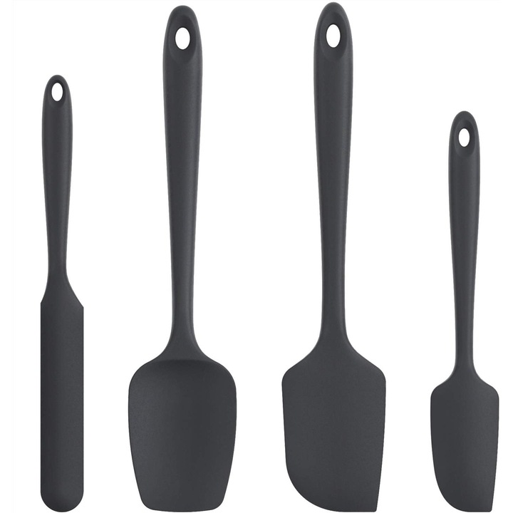 Set spatule din silicon, 4 piese, rezistente la 315°C, non-aderente, flexibile, negre