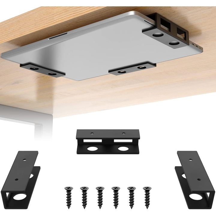 Set suport laptop sub birou 3 piese, cu placa din fetru rezistenta la zgarieturi, design durabil, ajustabil