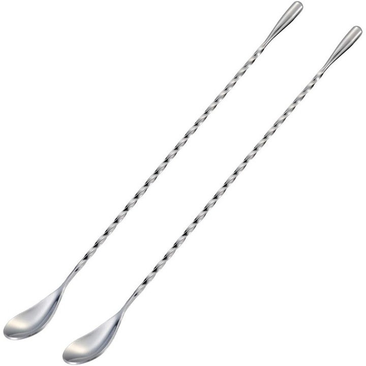 Lingura de amestec pentru bar, 12 inch, inox, set de 2 bucati, argintie