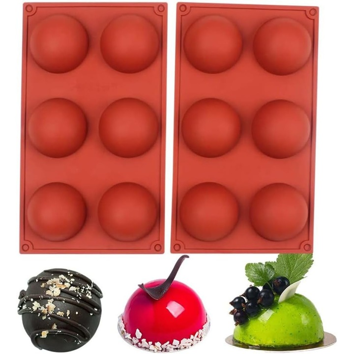 Set 2 forme prajituri din silicon, 6 gauri, pentru ciocolata, jeleu, budinca, tort rotund