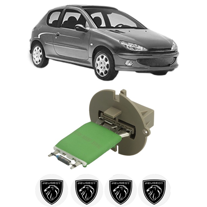 Rezistenta trepte ventilator aeroterma PEUGEOT 206 Hatchback (2A/C) din 1998-2012, rezistor ventilator habitaclu auto, 4x Stickere Auto cu PEUGEOT