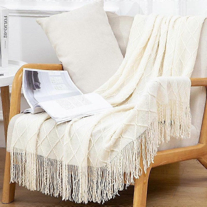 Patura tricotata, 130x240cm, bej, set de paturi