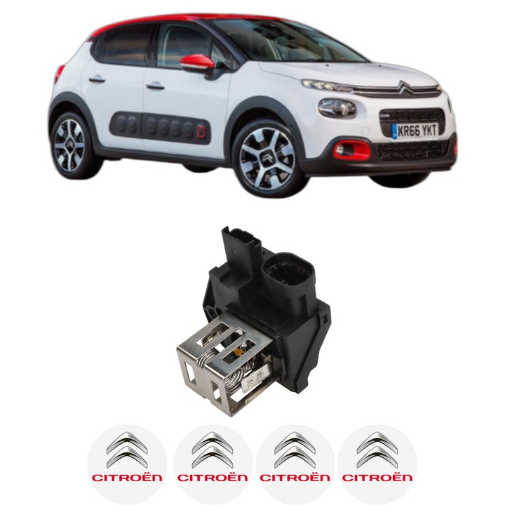 Rezistenta trepte ventilator aeroterma CITROEN C3 III (SX) din 2016-2018, rezistor ventilator habitaclu auto, 4x Stickere Auto cu CITROEN