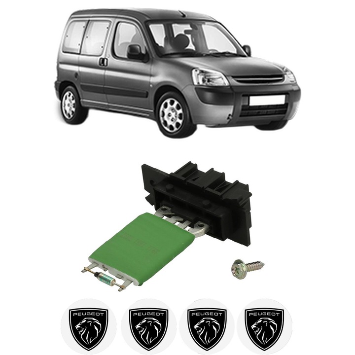 Rezistenta trepte ventilator aeroterma PEUGEOT PARTNER TEPEE din 2008-2018, rezistor ventilator habitaclu auto, 4x Stickere Auto cu PEUGEOT