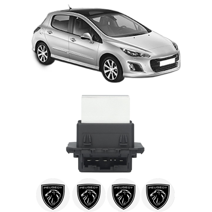 Rezistenta trepte ventilator aeroterma PEUGEOT 308 I (4A_, 4C_) din 2007-2014, rezistor ventilator habitaclu auto, 4x Stickere Auto cu PEUGEOT