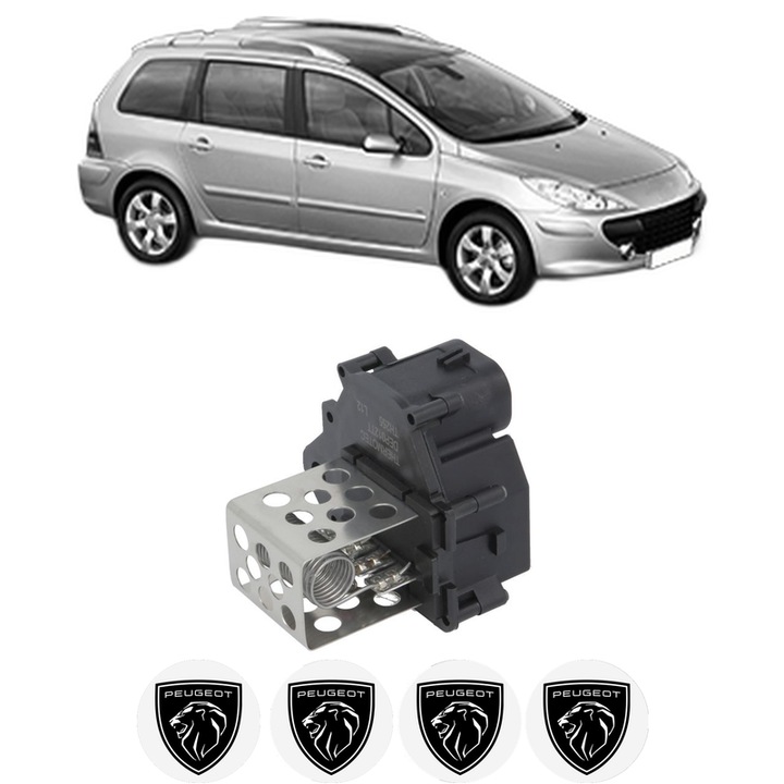 Rezistenta trepte ventilator aeroterma PEUGEOT 307 SW (3H) din 2002-2009, rezistor ventilator habitaclu auto, 4x Stickere Auto cu PEUGEOT
