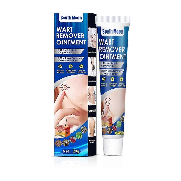 Szemölcseltávolító krém, 20g, hordozható, minden bőrtípusra alkalmas, kék, 12.5x3cm, South moon