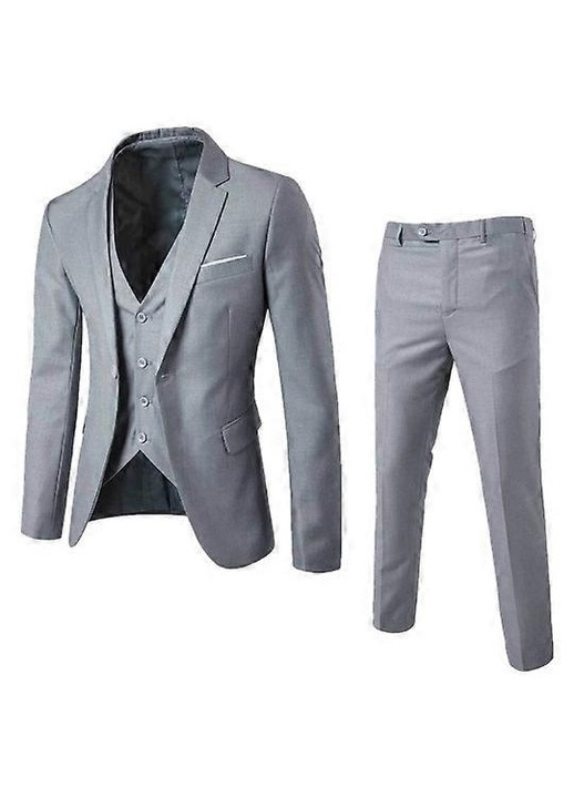 Férfi öltöny, 3 részes, poliészter/viszkóz, slim szabású, szürke, 4XL INTL