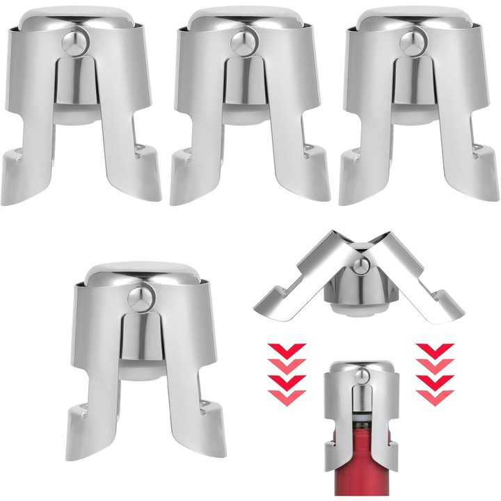 Tirbusoane din otel inoxidabil, set de dopuri pentru sampanie, sigilare etansa, design compact