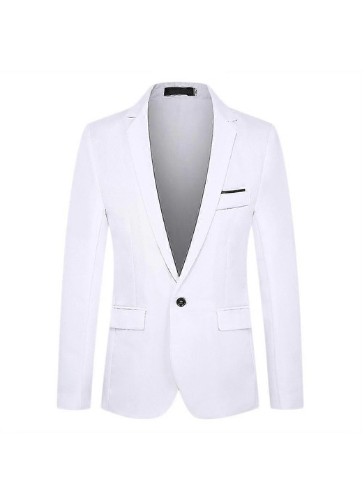 Sacou barbati, alb, de bumbac, slim, de seara, Alb