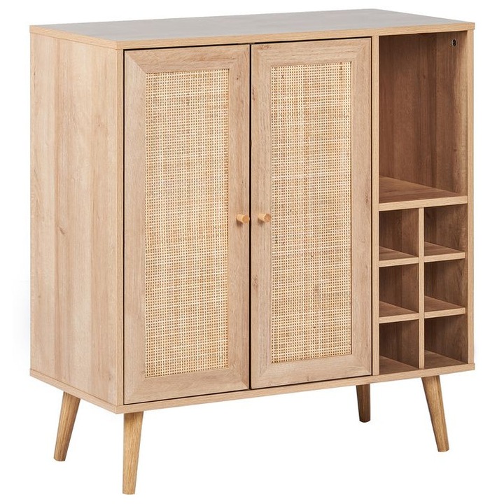 Világos fa rattan kétajtós boros szekrény Paget
