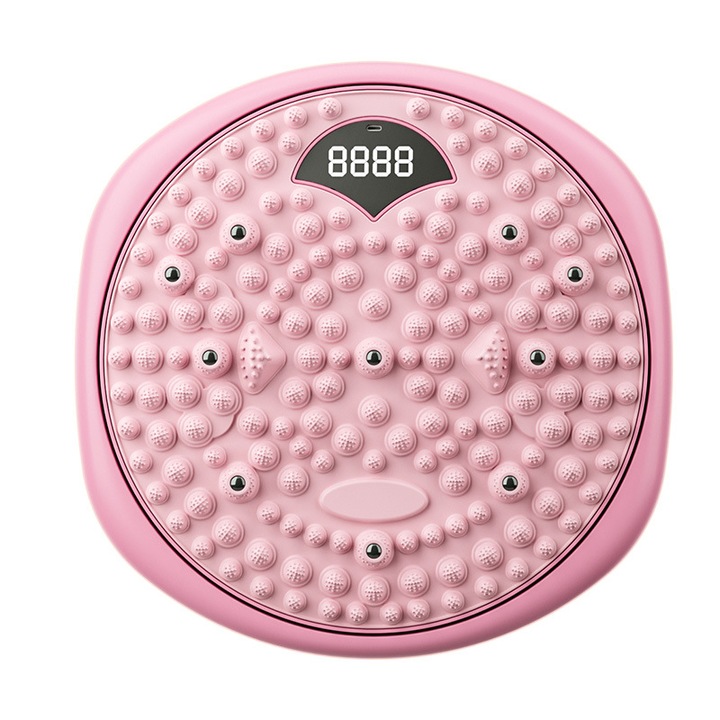 Saltea antrenament acupresura rotunda, roz, 35x35cm, design inovator, functie de reflexologie magnetica